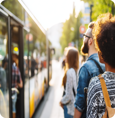 People boarding a transit bus